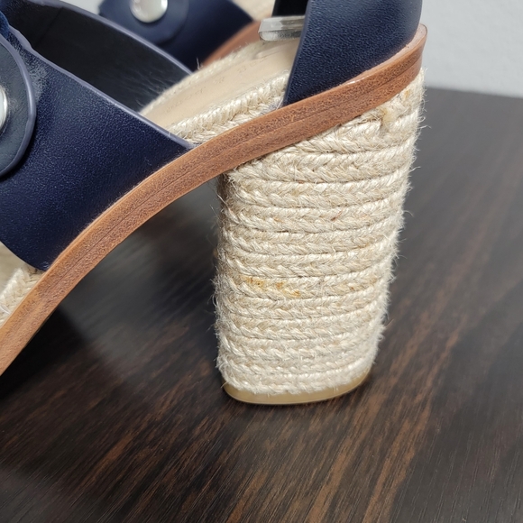 Rag & Bone Eden Navy Leather Lace Up Jute Block Espadrille Heel Sandals 38 - Picture 4 of 9
